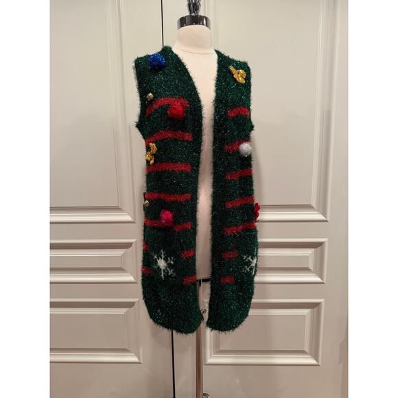 NWT Festive Ugly Christmas Sweater Vest Xmas Tree Sparkly 99 Jane Street A463 - Picture 3 of 4